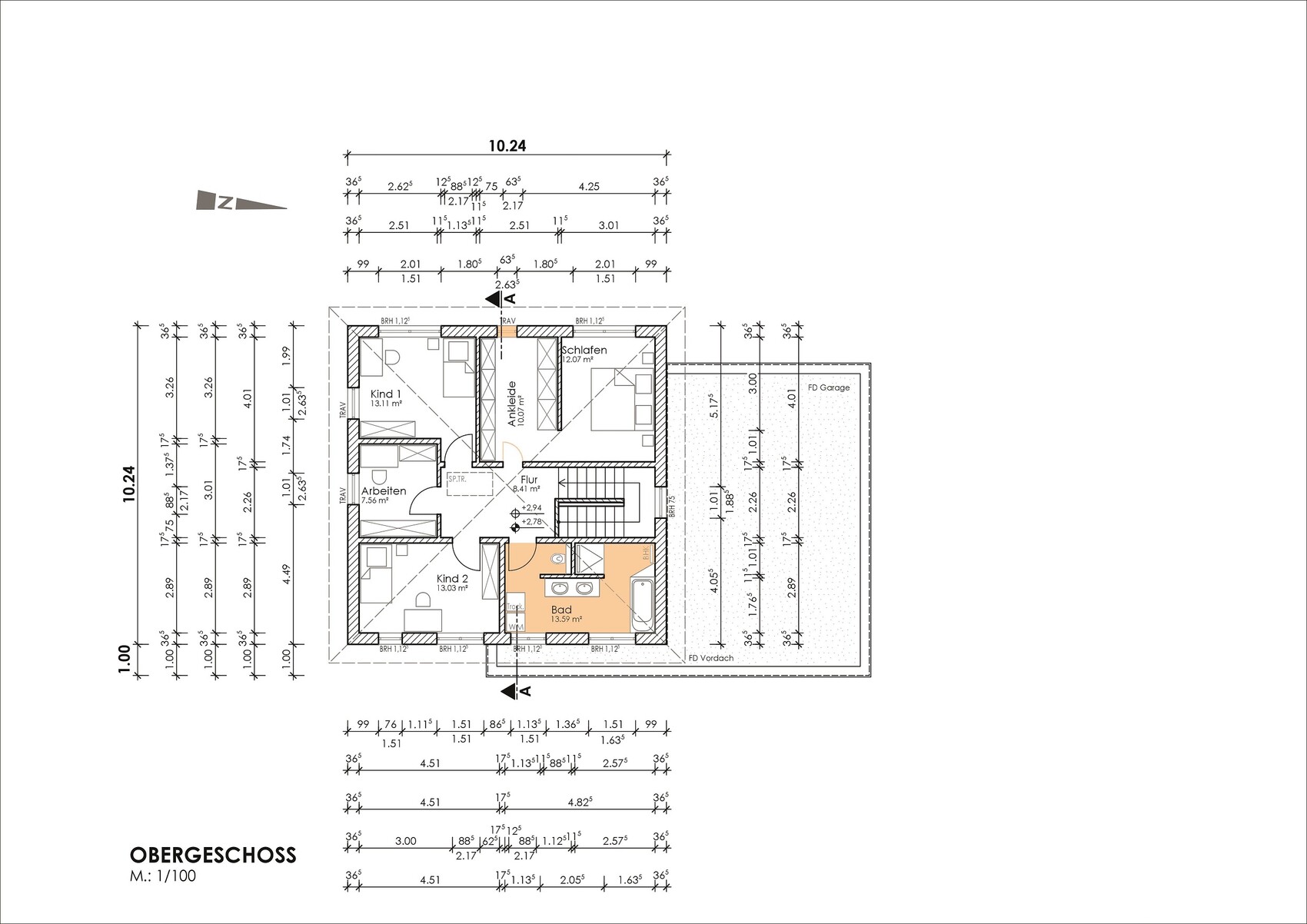 Upper floor layout: child 1, child 2, bedroom, walk-in closet, office, bathroom, hallway.