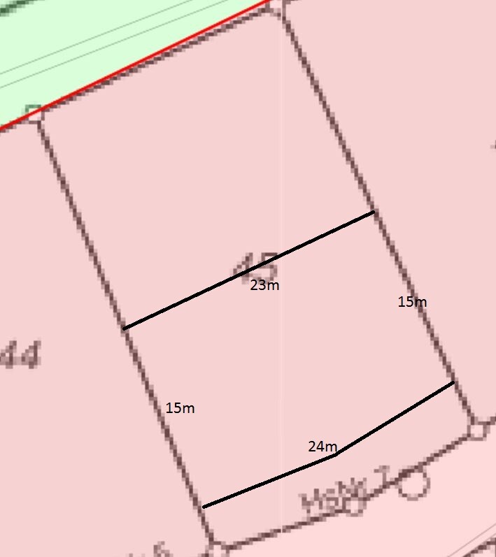 2D floor plan of a building with wall lines and dimensions