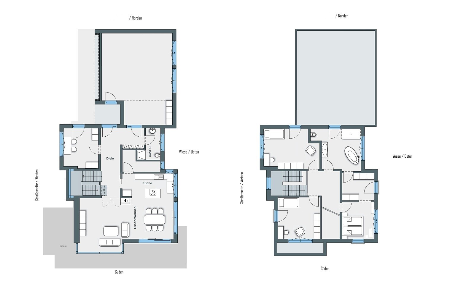 Two-story house floor plan with living area, kitchen, and bedrooms.