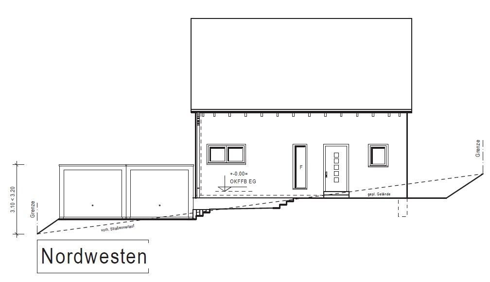 Sketch of a northwest house view with garage and entrance