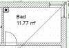 2D floor plan of a bathroom with door and size 11.77 m²