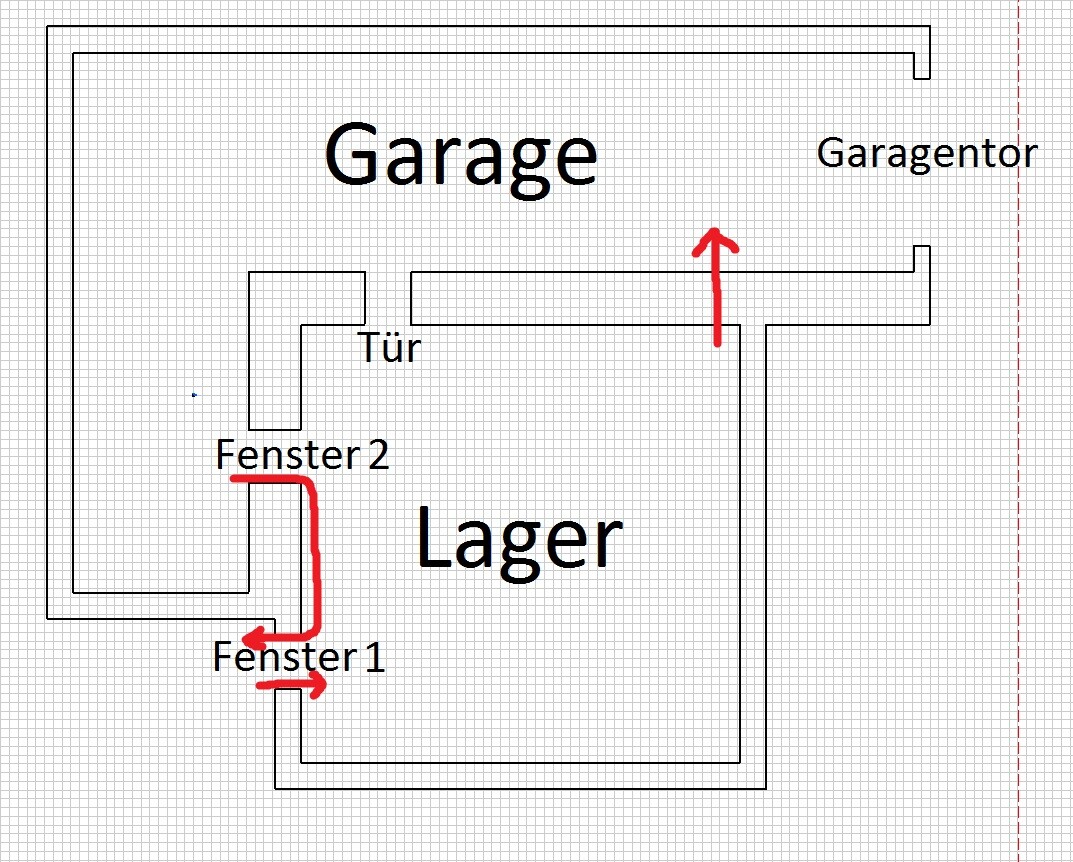 2D floor plan of garage and storage with doors, windows, and labels Garage/Storage