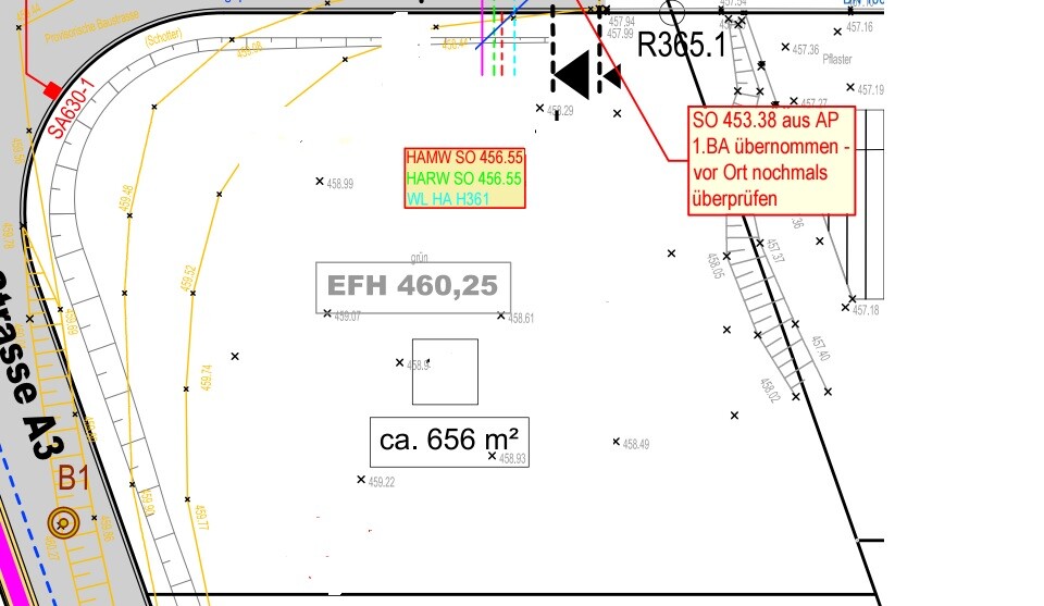 Site plan of a plot with building area, dimensions and labels