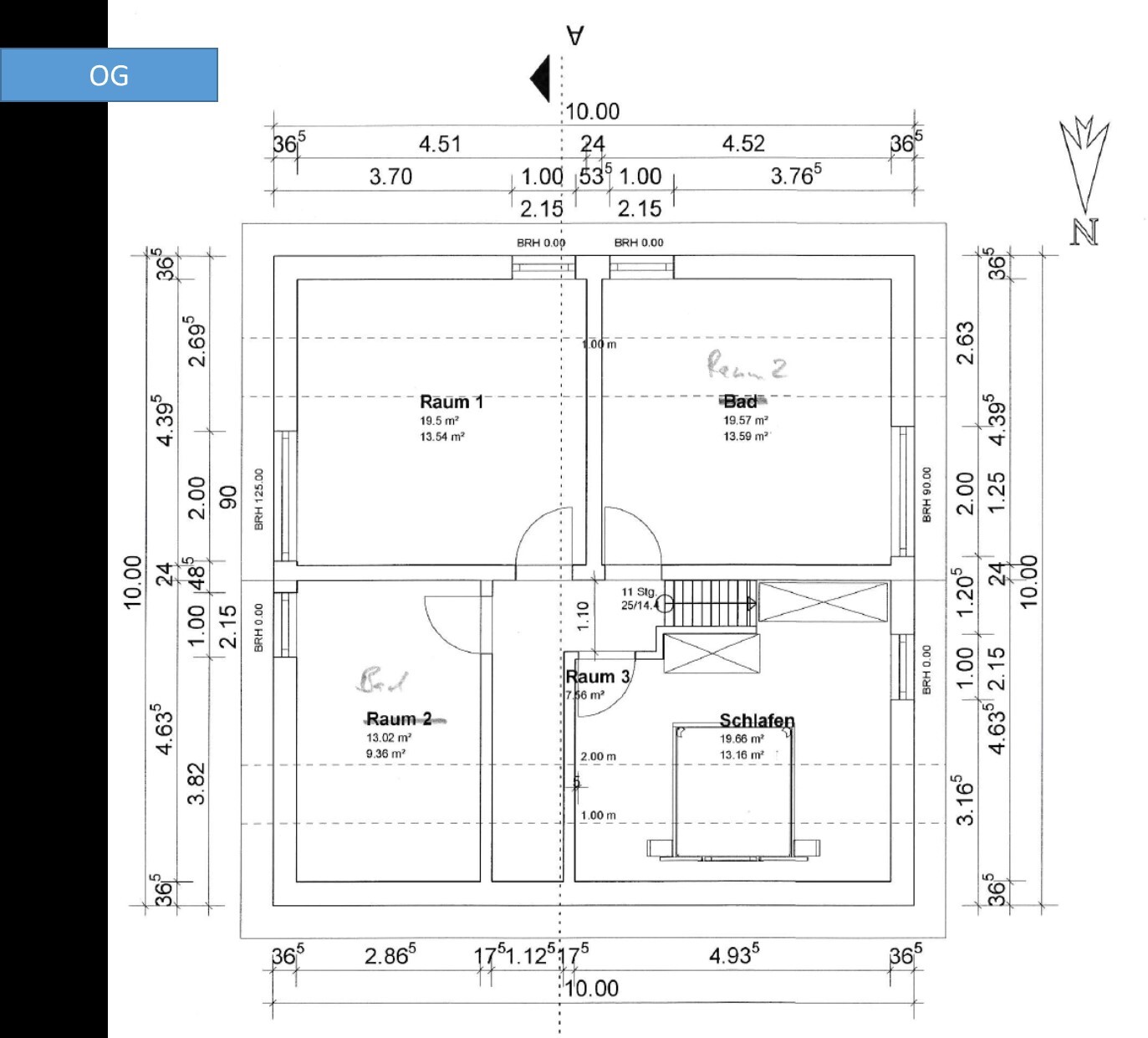 Upper floor plan: Rooms 1-3, bathroom, bedroom; stairs, dimension lines