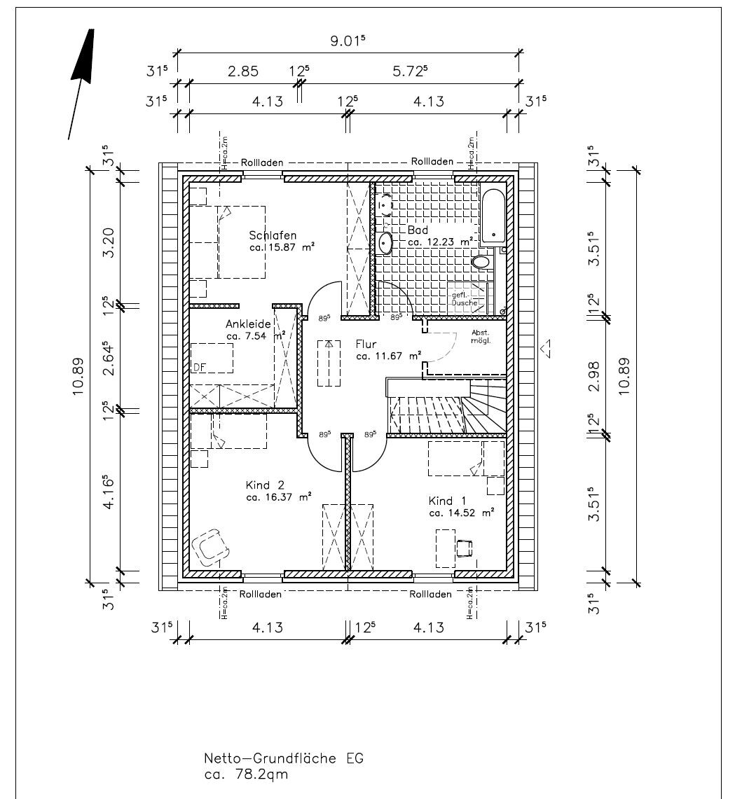 House floor plan: ground floor with sleeping, dressing room, bathroom, hallway, child 1, child 2; approx. 78 sqm (840 sq ft).