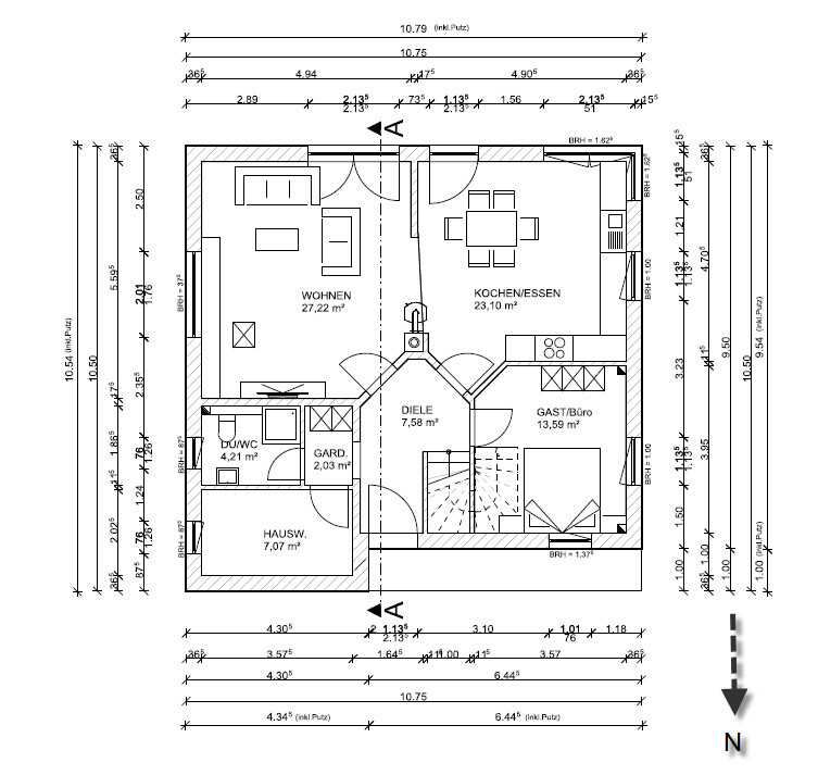 Floor plan of a single-family house with LIVING, KITCHEN/DINING, HALLWAY, GUEST/OFFICE, BATHROOM.