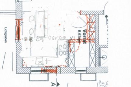 Floor plan of a house with interior walls, doors, and room layout