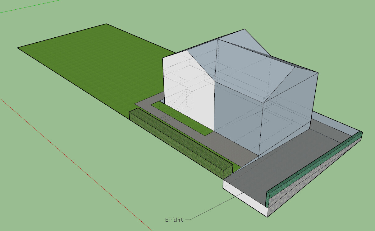 3D house model on plot with driveway, front garden and lawn