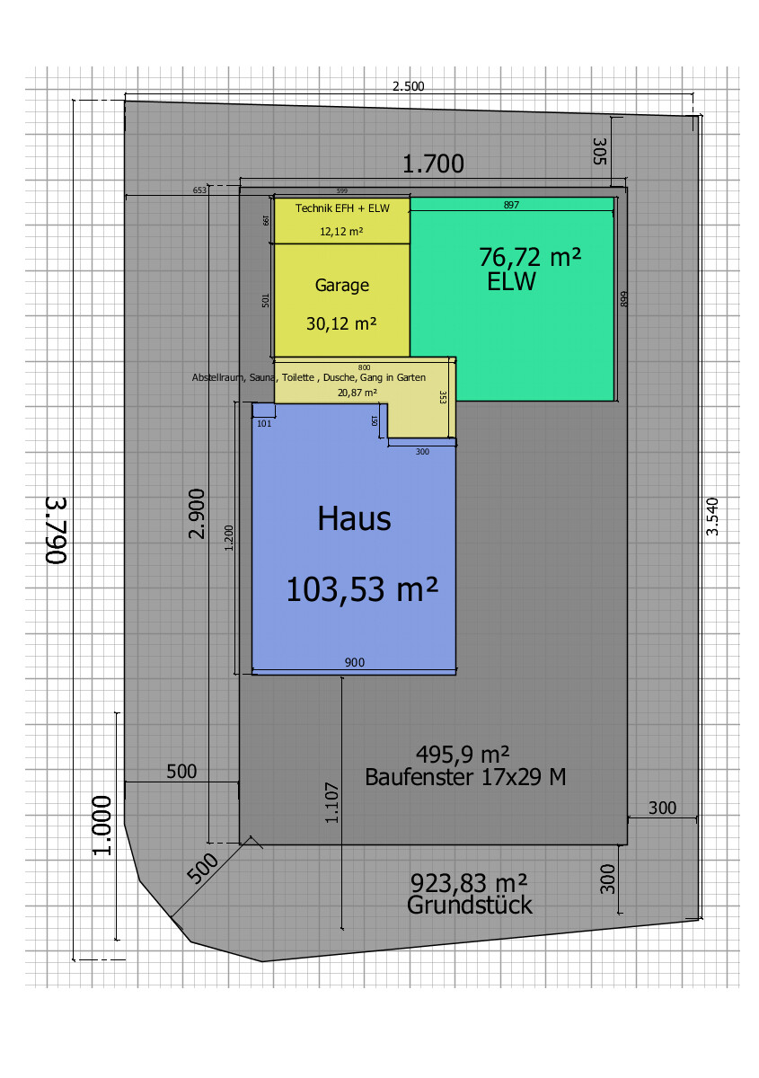 Floor plan of a house with garage, granny flat, utility room, and garden on the property.