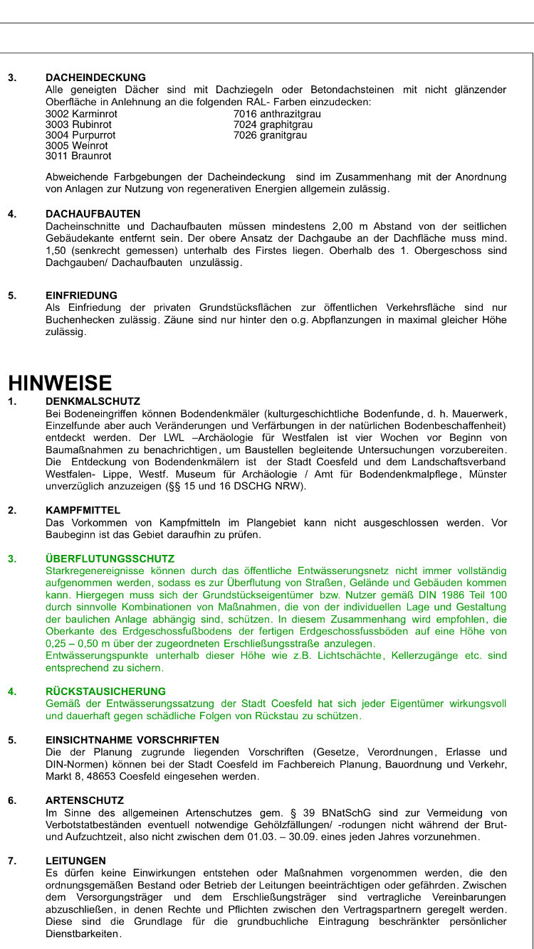 Dokumentseite mit Hinweisen zur Dacheindeckung und Vorschriften