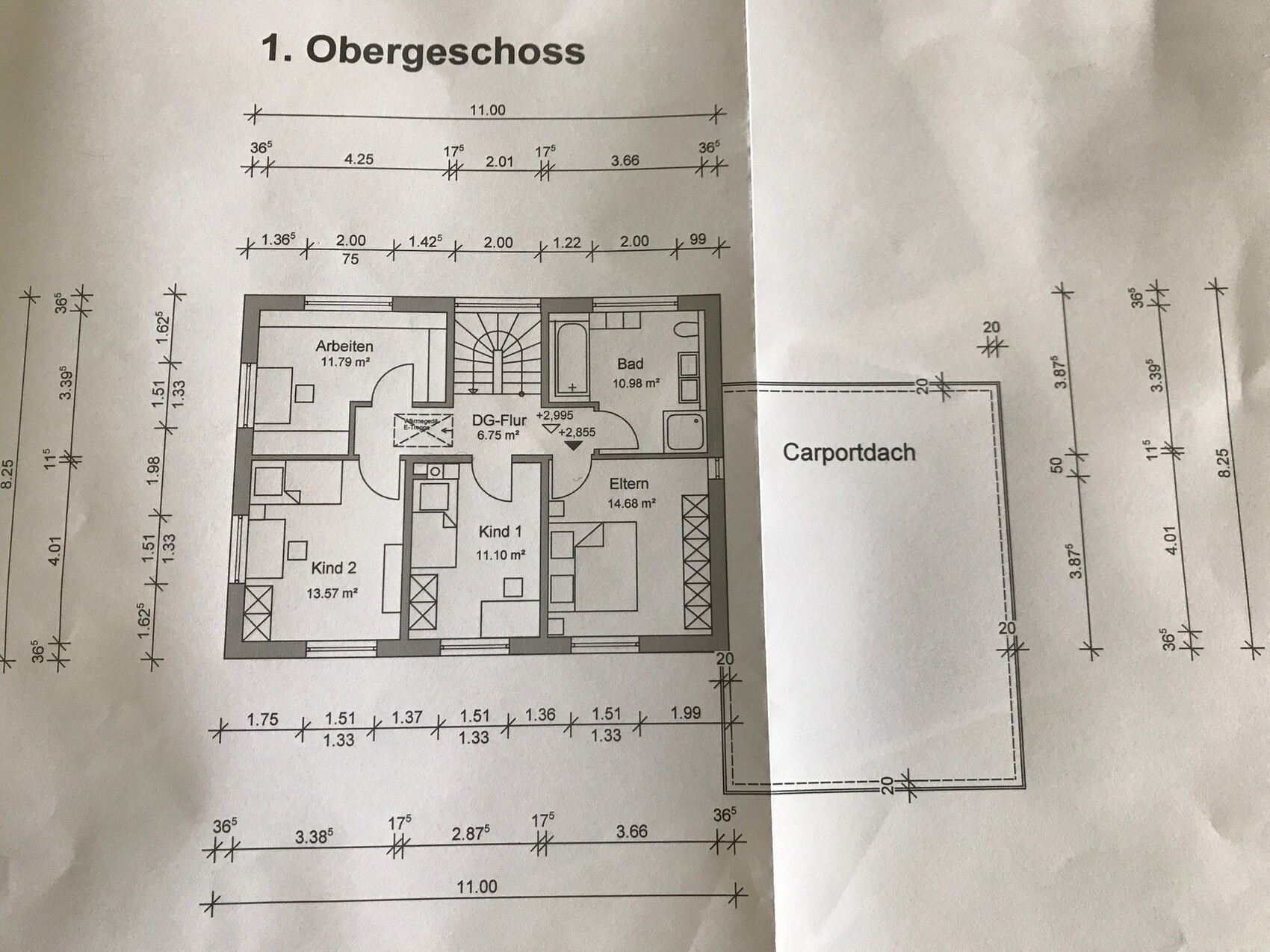 First floor plan with office, master bedroom, child 1, child 2, bathroom, hallway, and carport.