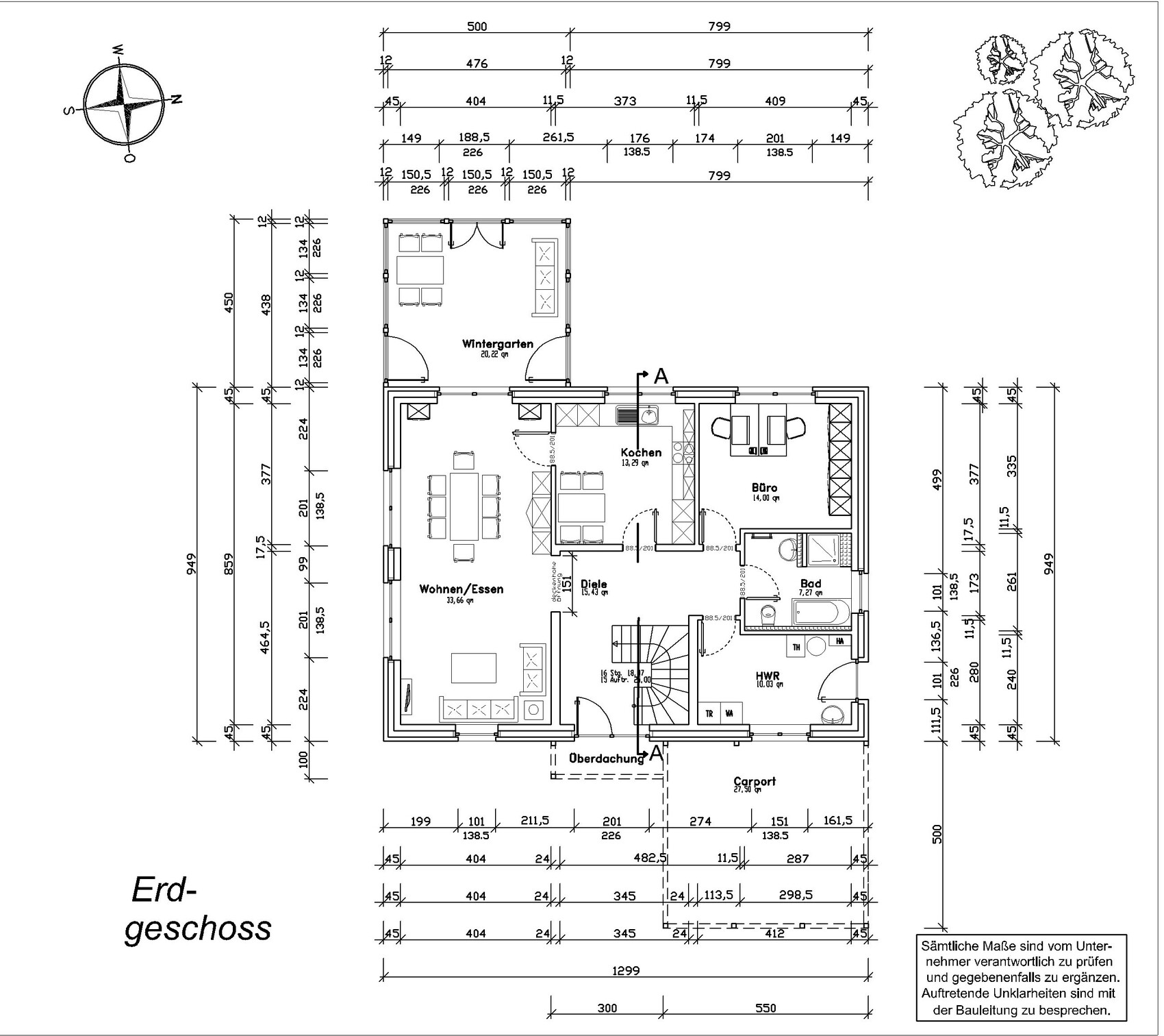 Ground floor plan with living/dining, kitchen, conservatory, office, bathroom, utility room, carport.