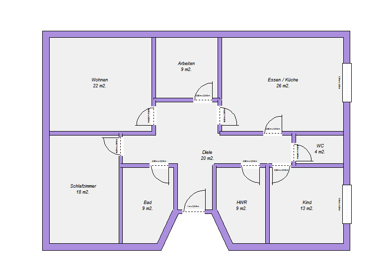2D floor plan with rooms: living, sleeping, dining/kitchen, bathroom, hallway