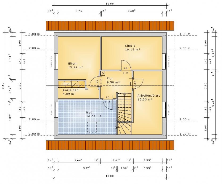 2D floor plan of a house with master bedroom, children's room, office, corridor, and bathroom