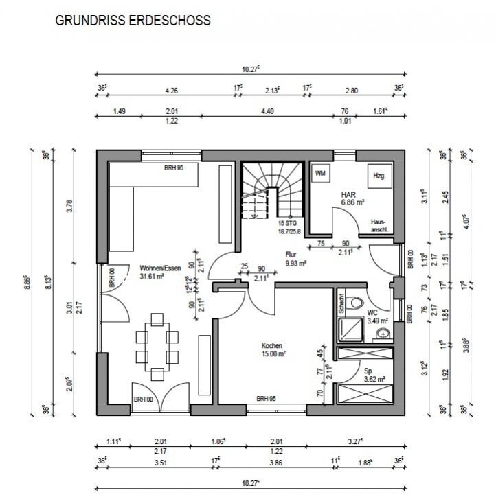 Ground floor plan: living/dining, kitchen, hallway, guest toilet, utility room, pantry, staircase