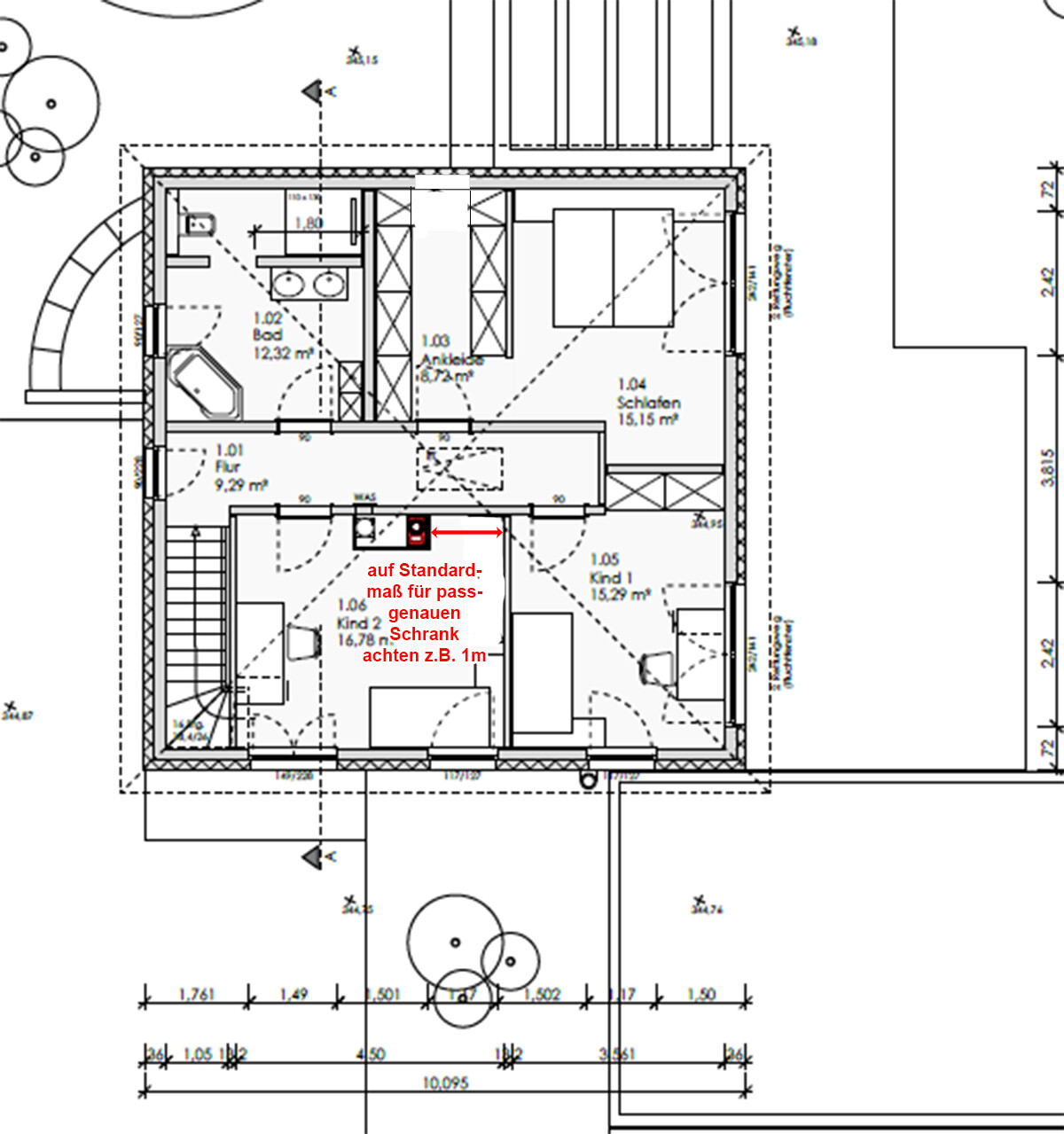 2D floor plan of a house with bedroom, bathroom, hallway, and stairs