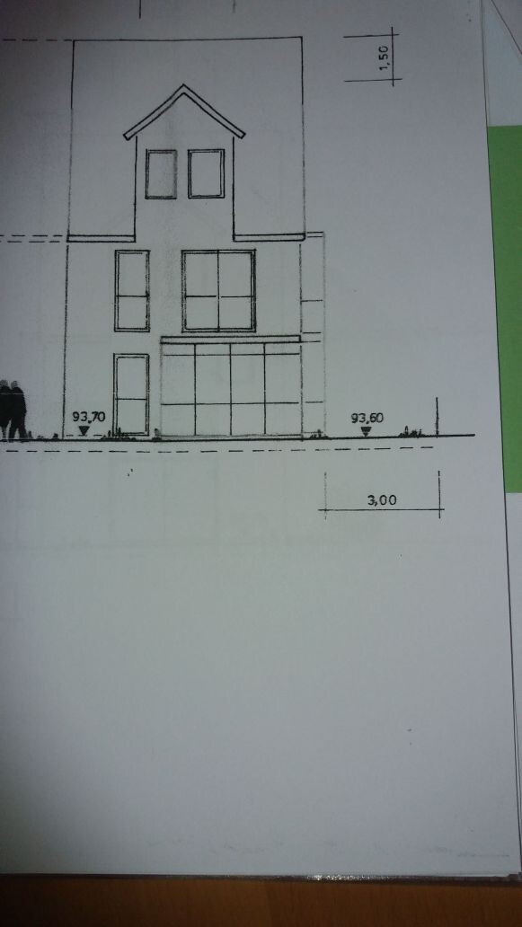 Architectural drawing of a modern single-family house facade with dormer and large windows.