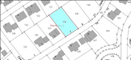Site plan of building plot with blue marked parcel next to surrounding plots