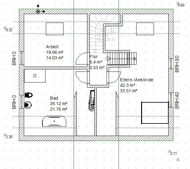 Floor plan of a house with office, bathroom, master bedroom/walk-in closet, hallway, and stairs.