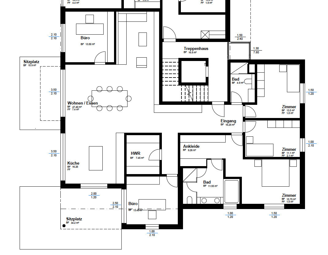 2D floor plan of a house with rooms such as living room, kitchen, bathroom and bedroom
