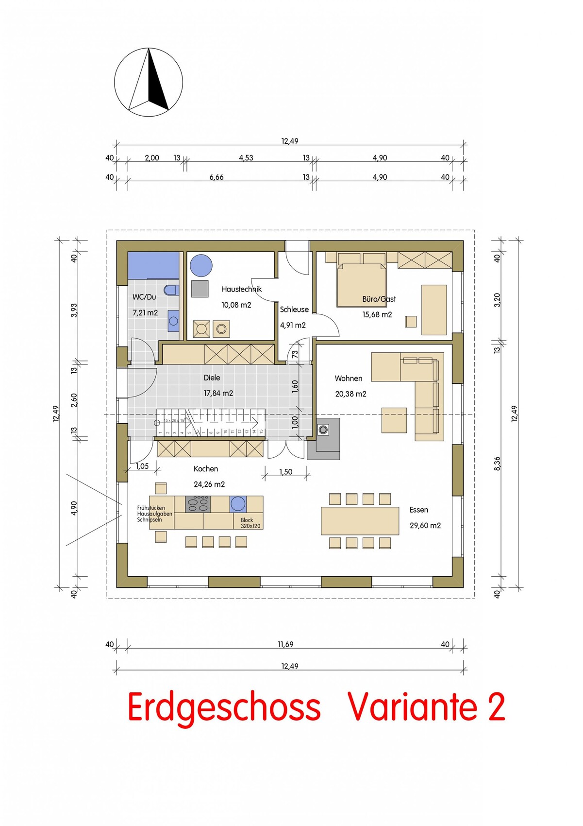 Ground floor plan: kitchen, living, dining, office/guest room, hall, utility room, WC, vestibule.