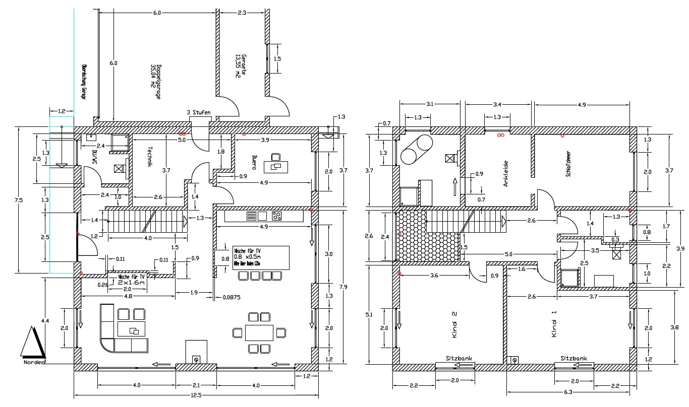 Two-story floor plan with room layout, doors, and furniture positions