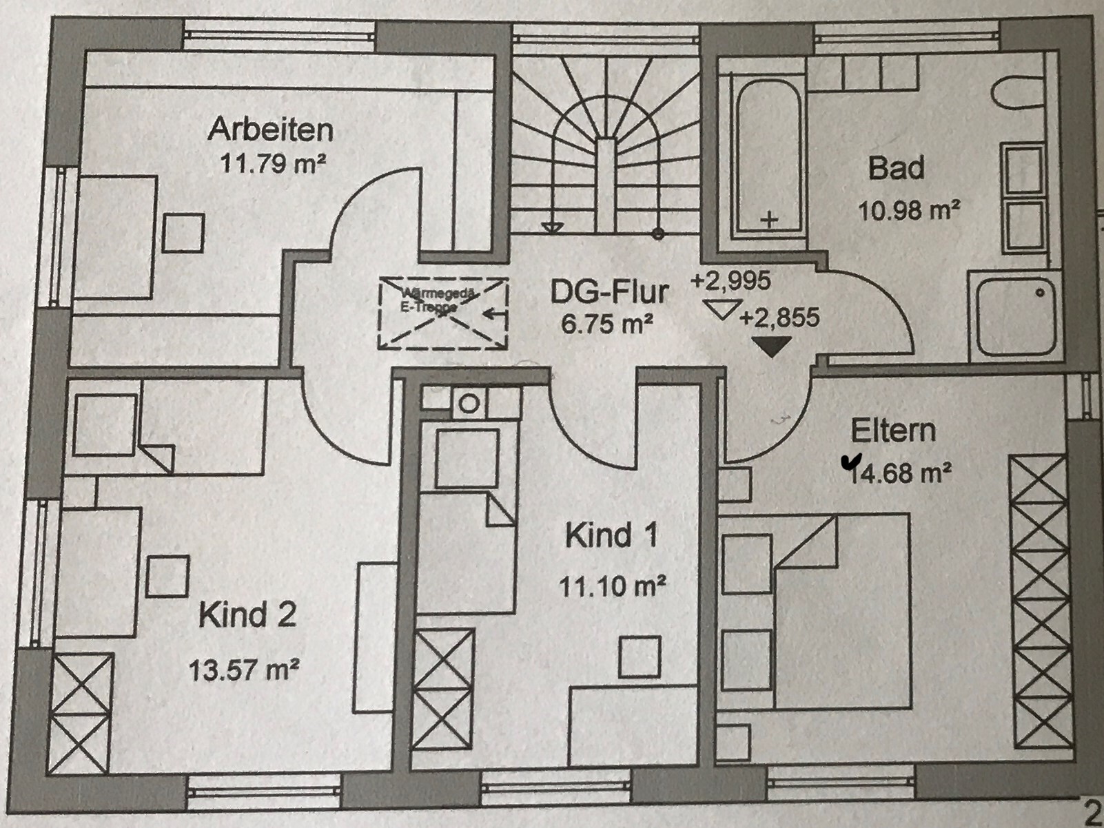 Upper floor plan: study, bathroom, master bedroom, Child 1 and Child 2 bedrooms.