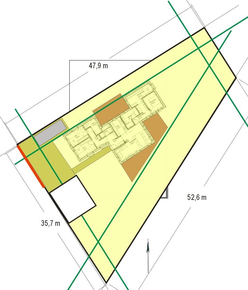 Lageplan eines Grundstücks mit Gebäudefläche und Maßen