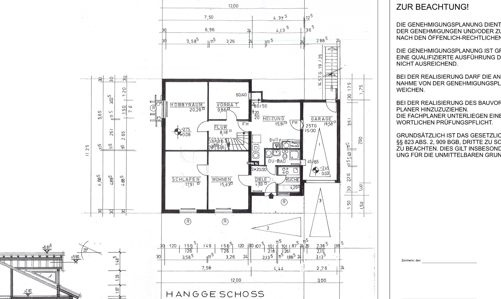 Floor plan of a basement level with corridor, living room, bedroom, kitchen, and bathroom.