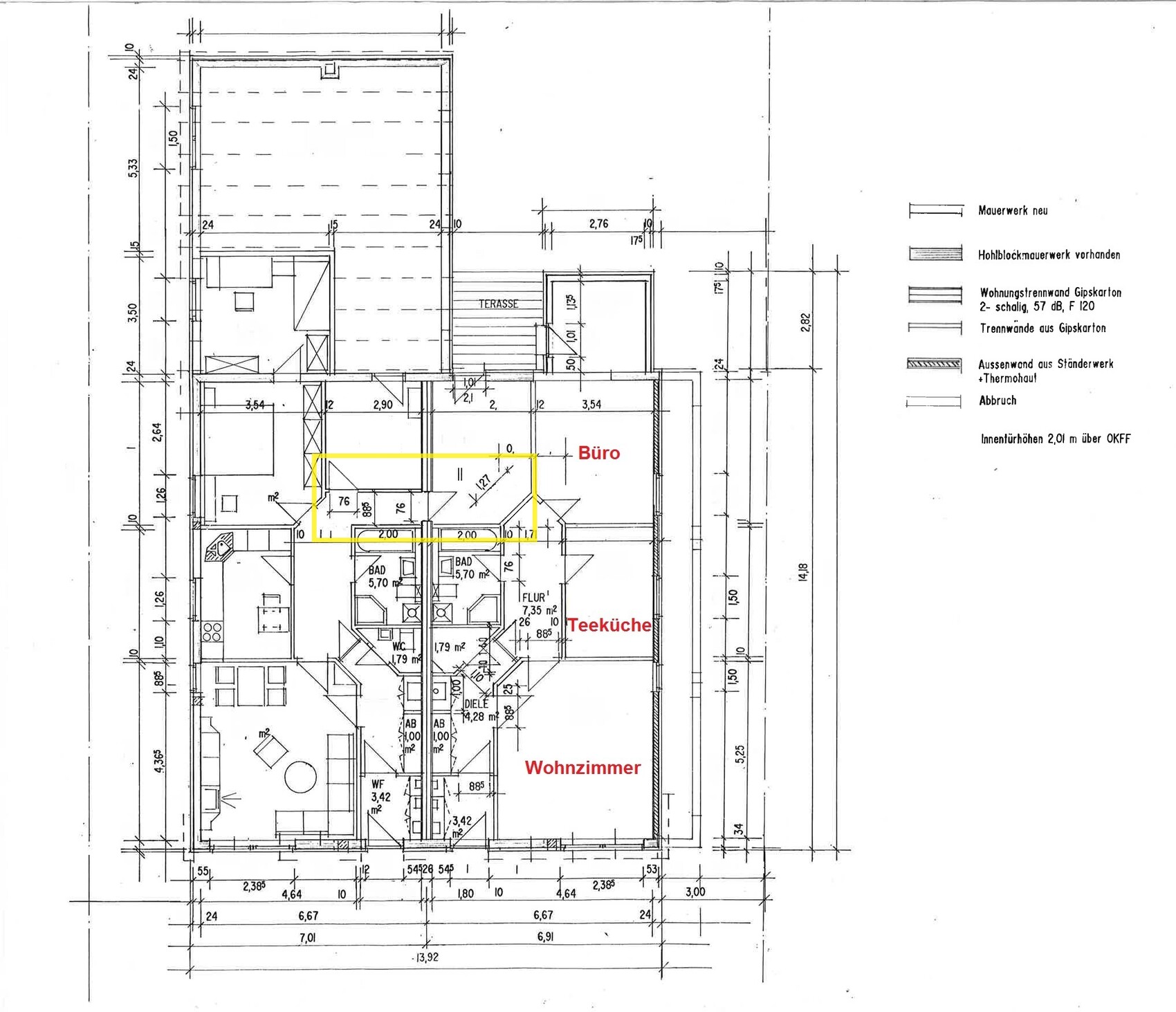 Detailed floor plan of a residential house with office, kitchenette and living room