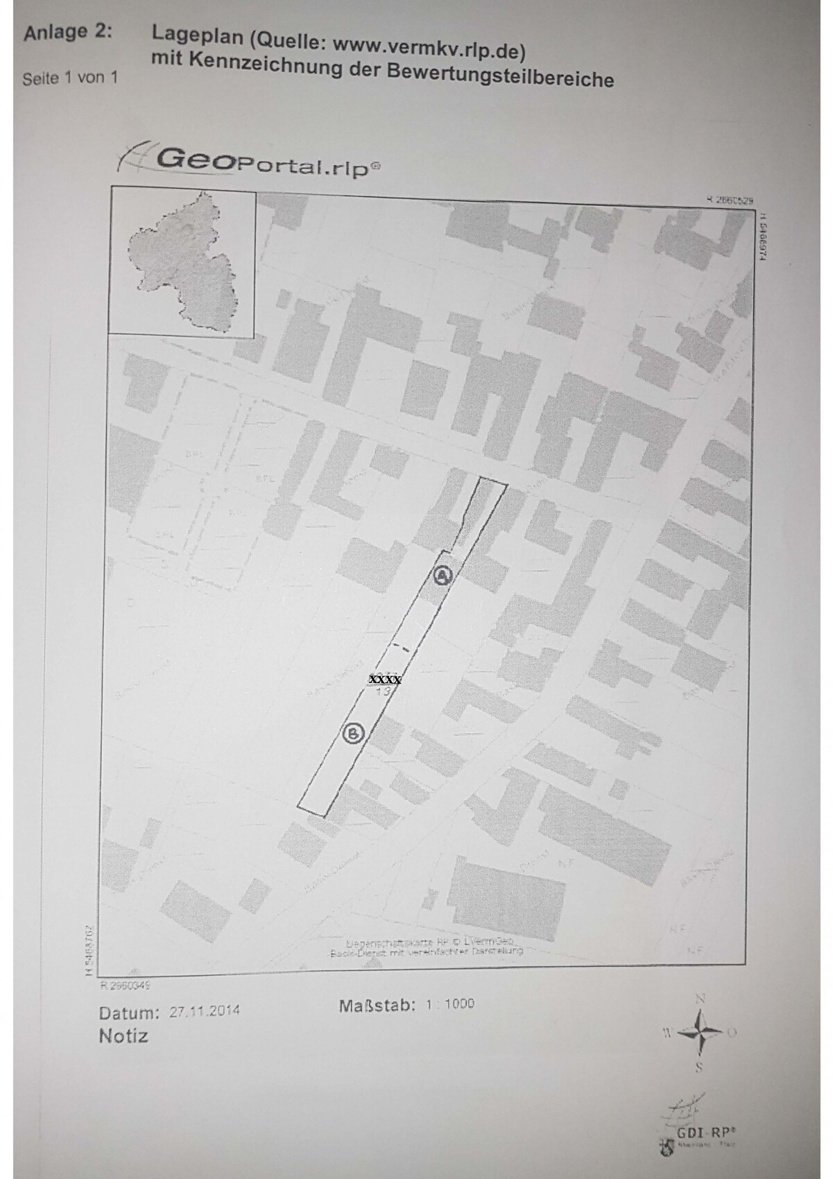 Site plan of a property with building area and surrounding buildings