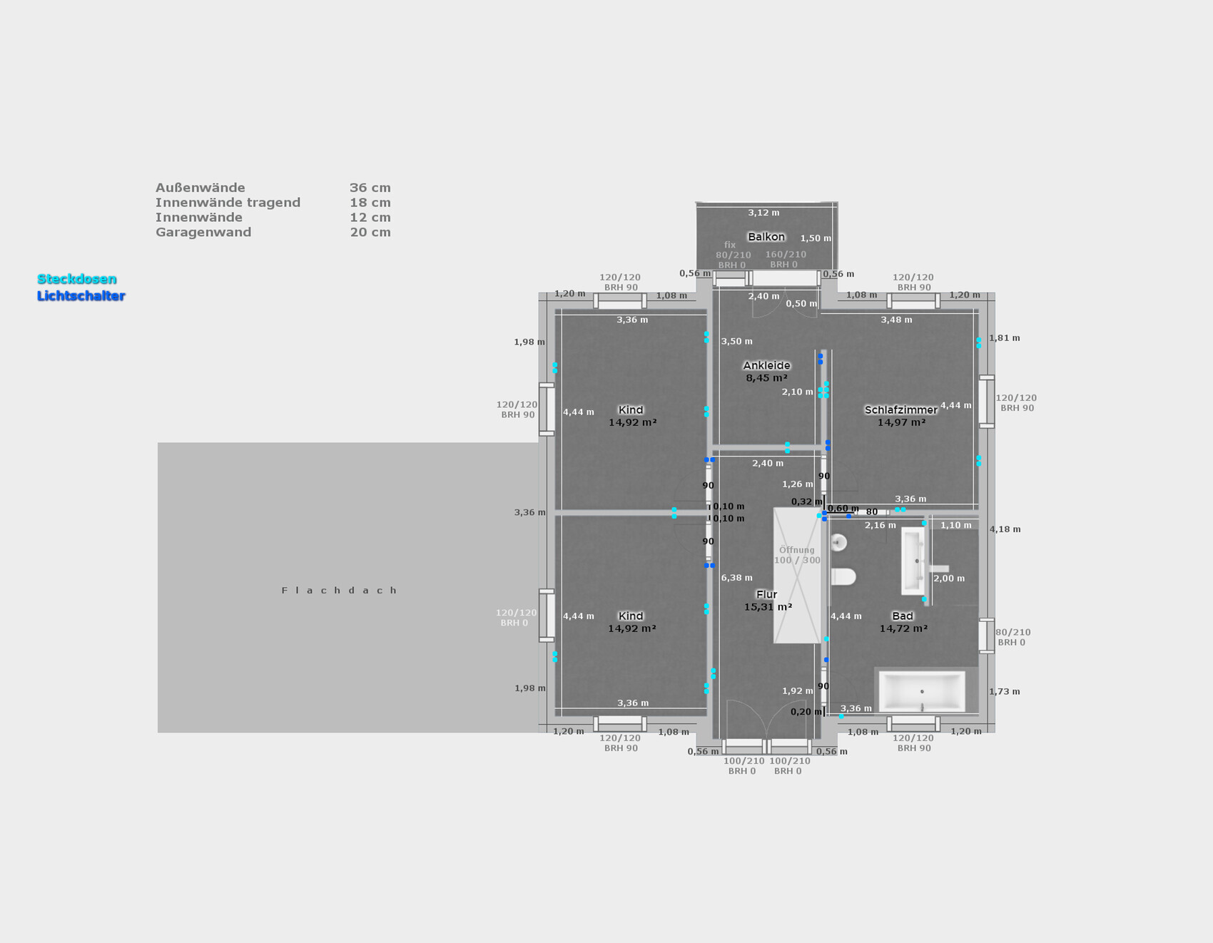 Floor plan of an apartment: hallway, bathroom, bedroom, children’s room, dressing room, balcony