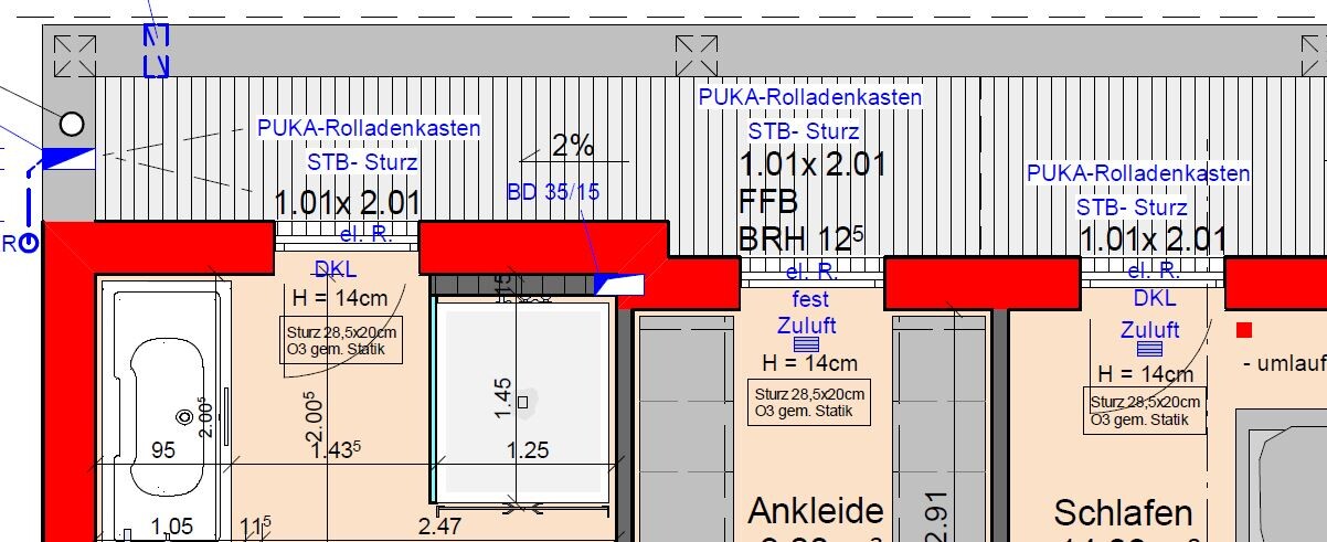 Detaillierter Grundrissplan eines Hauses mit Zimmern, Treppen und Fenstern