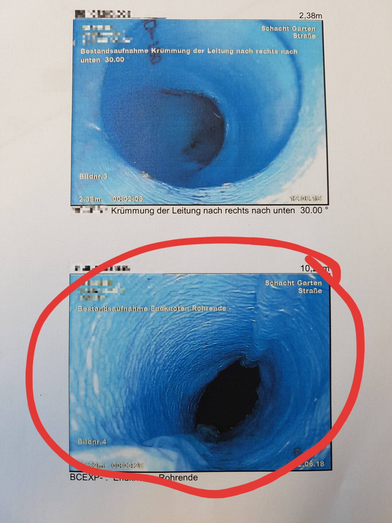 Two blue pipe shaft photos with round openings and black inner hole.