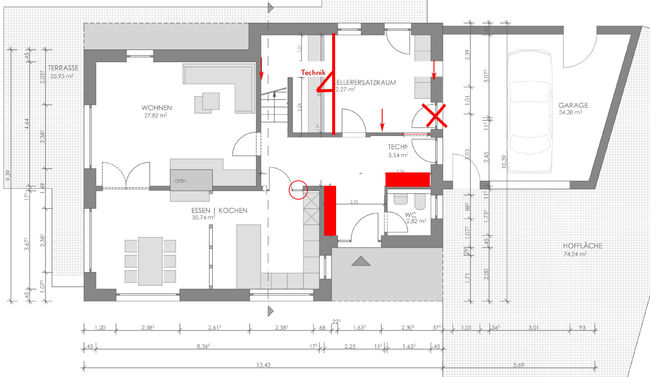 2D floor plan of a house with living room, dining area, kitchen, utility room, WC, and garage