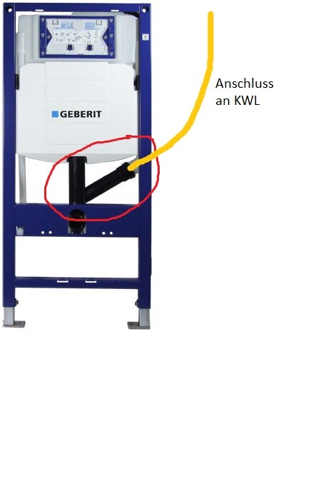 Geberit WC-Rahmeninstallationssystem mit markiertem Anschluss an KWL