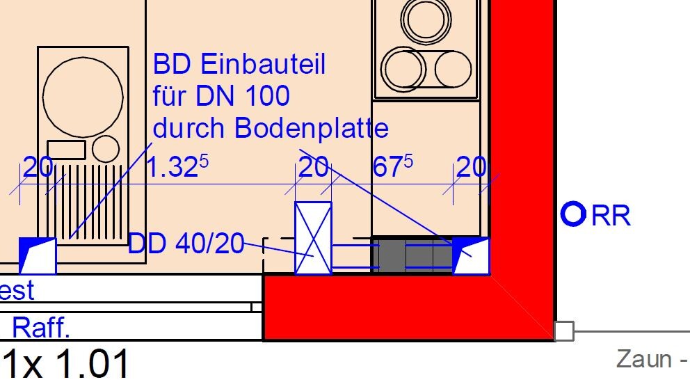 Detailed bathroom floor plan with sanitary installations and dimensions in the layout.