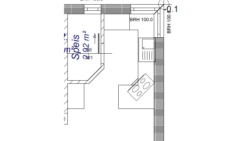 Küchen-Grundriss mit Spüle, Herd und Arbeitsfläche in kompakter Layout