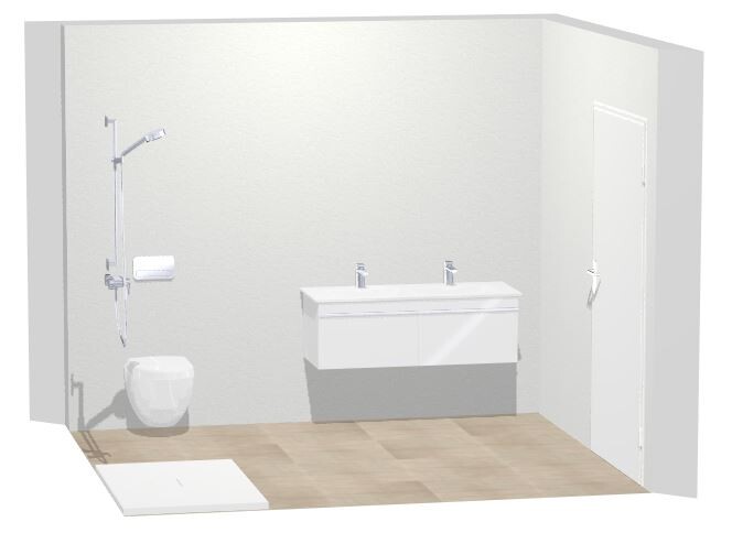 3D-Badezimmer-Modell mit Dusche, Waschbecken und Toilette