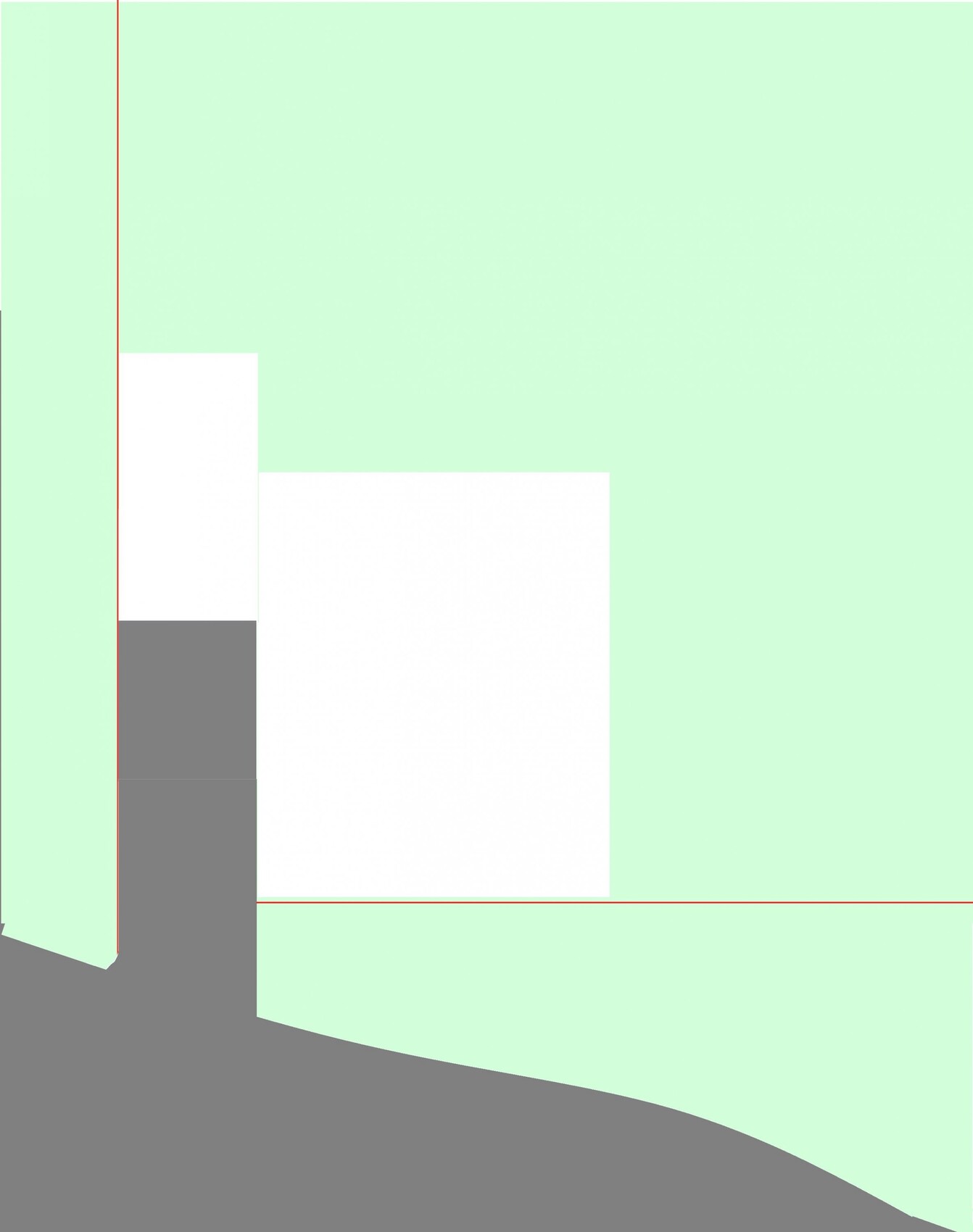 Abstract floor plan sketch with gray structures and white blocks on green background