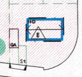 Small floor plan section with blue highlighted area on an architectural drawing