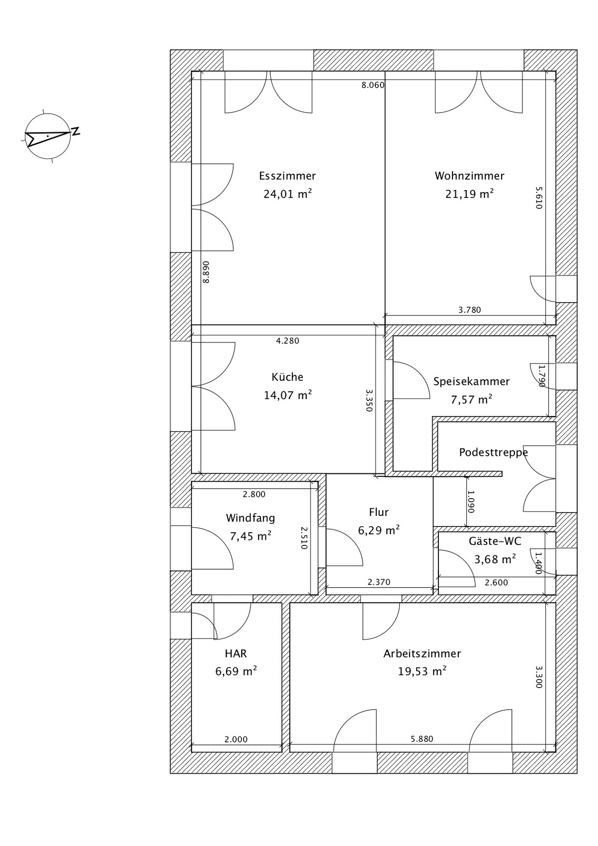 Floor plan of a house with labeled rooms: dining room, kitchen, living room, pantry, hallway.