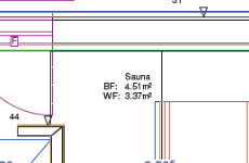 Floor plan of a bathroom with sauna, 2D view