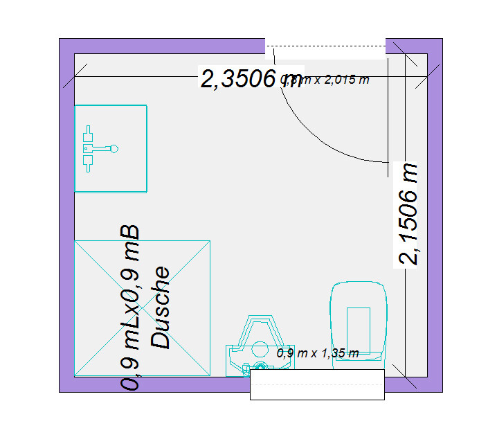 Kleines Badezimmer Grundrissplan mit Dusche, Toilette und Waschbecken
