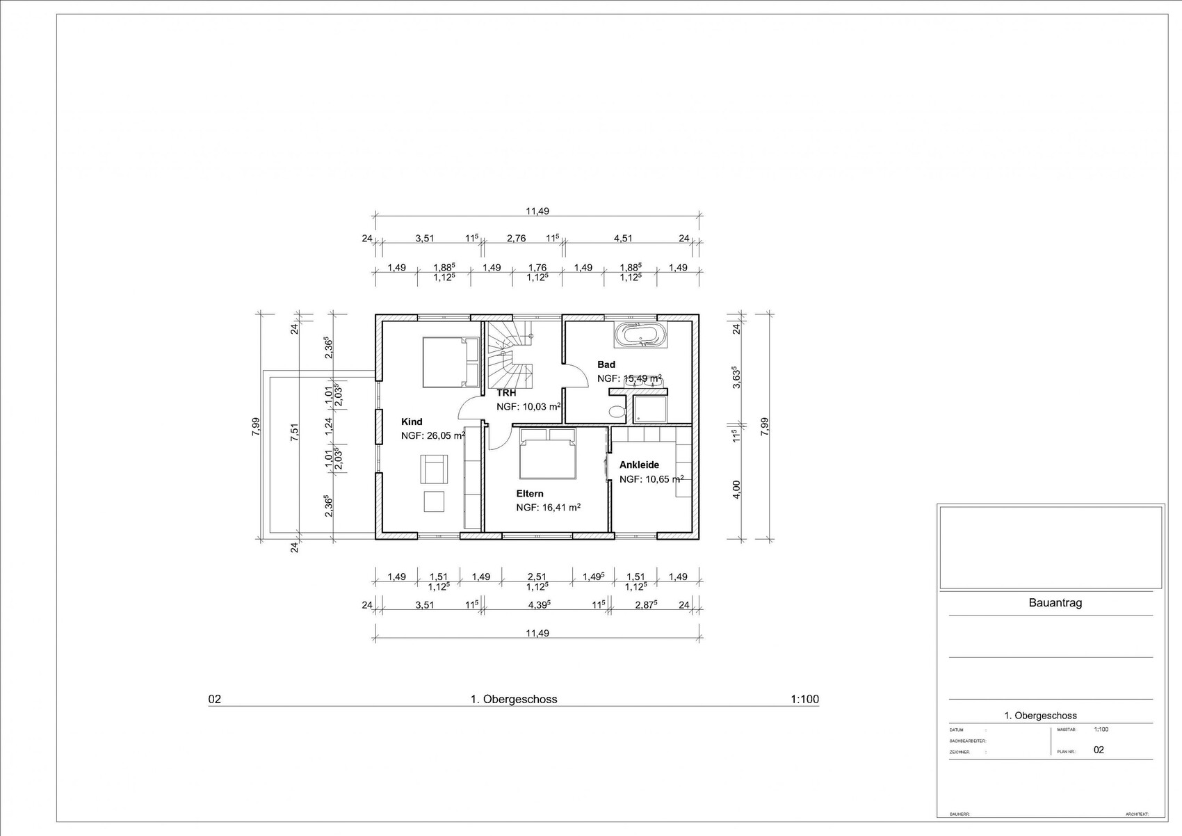 First-floor plan: master and children’s bedrooms, bathroom, dressing room, staircase.