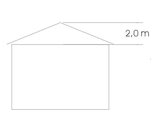 Simple side view of a house with a gable roof and dimension of 2.0 m