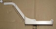 White metal component for stair railing, mounting rail with screw holes.