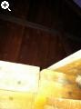 Close-up of dark wood with warm glow along an edge