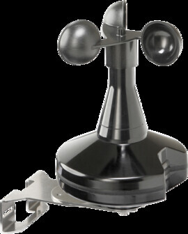 Three-cup anemometer on black base, wind measuring device for building services