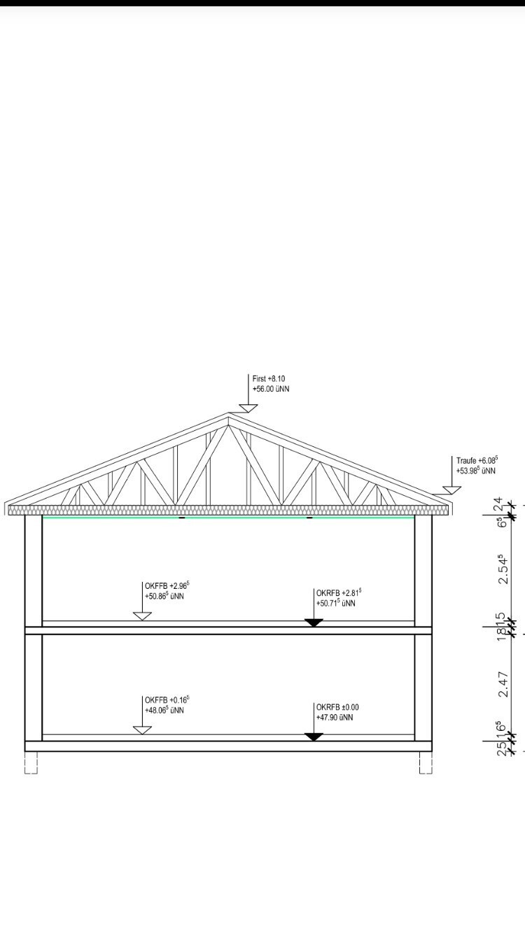 Cross-section of a house with visible roof structure and frame